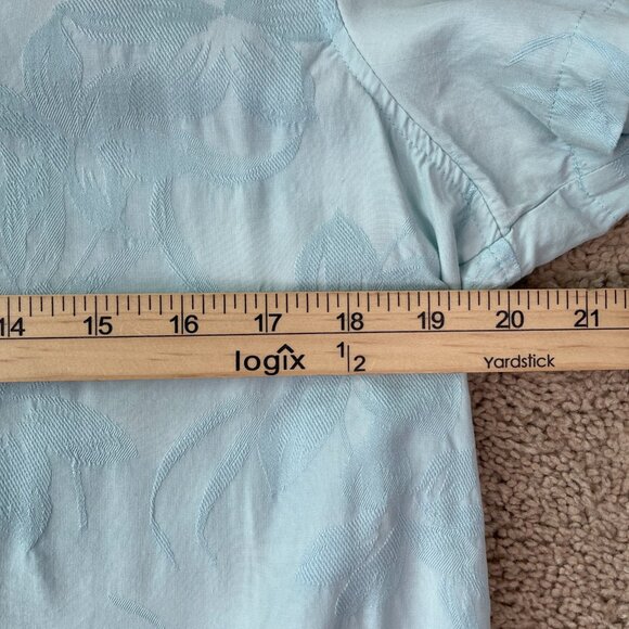 Caribbean Joe Petite Shirt Womens PL Blue Silk Button Tropical Floral Hawaiian - Picture 6 of 7